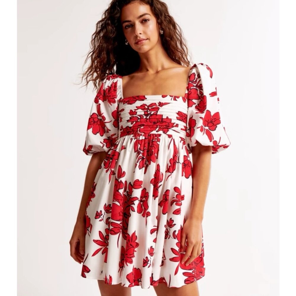 Abercrombie & Fitch White Dress with Red Floral Print